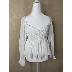 American Eagle Babydoll Top Sz Medium White Peasant Cottage Milkmaid Fairy Boho
